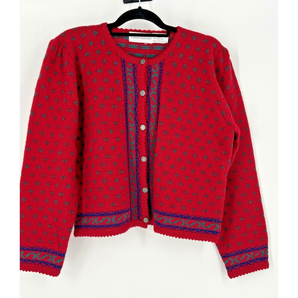 Vintage Women's Size 38 Medium 100% Wool Red Cardigan Robert Scott Ltd Classic